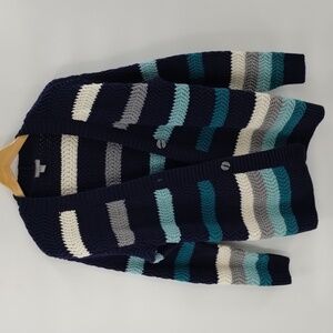 Falls Creek blue green color block stripe button cardigan sweater large XL
